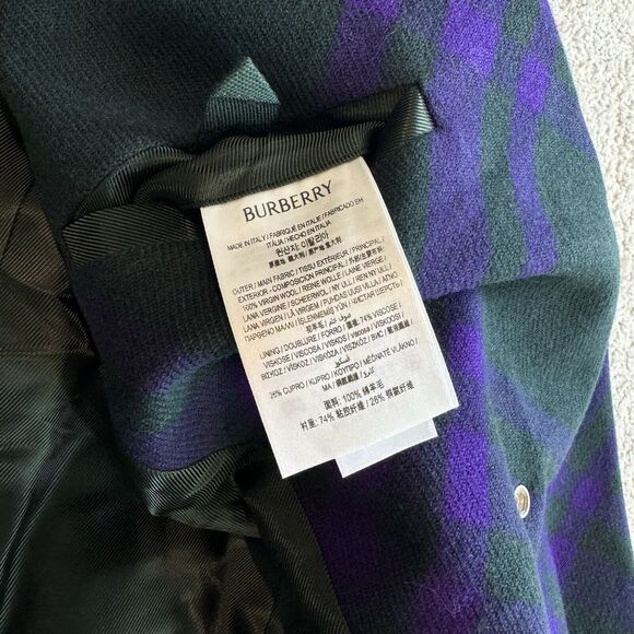 Burberry Wool Deep Royal Check Green Purple Double Breasted Coat 52 NEW Jacket - Picture 7 of 7